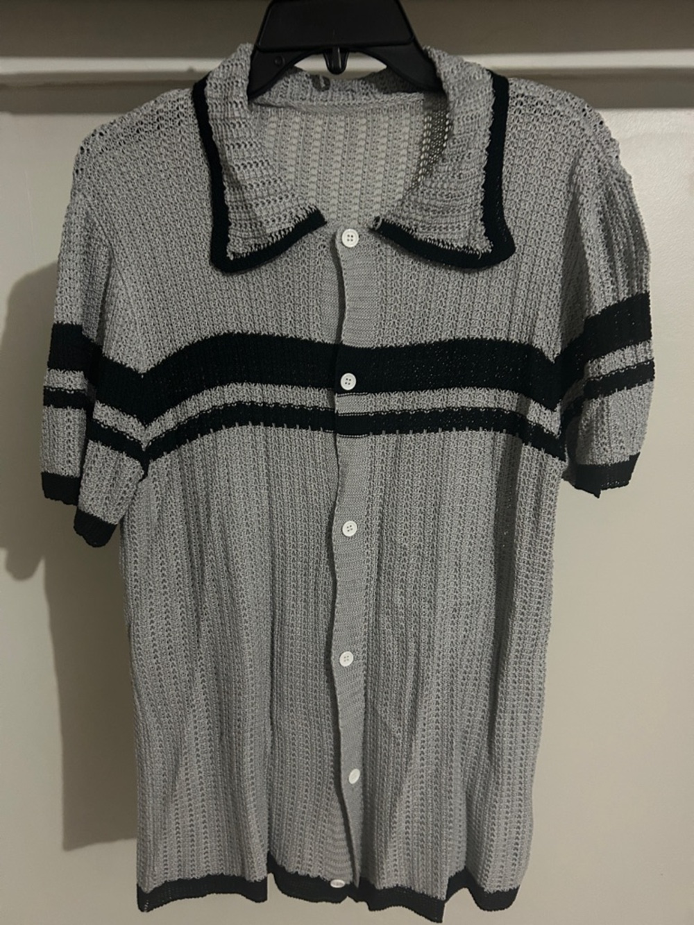 Men’s light  Gray Knit Cardigan with Black Trim